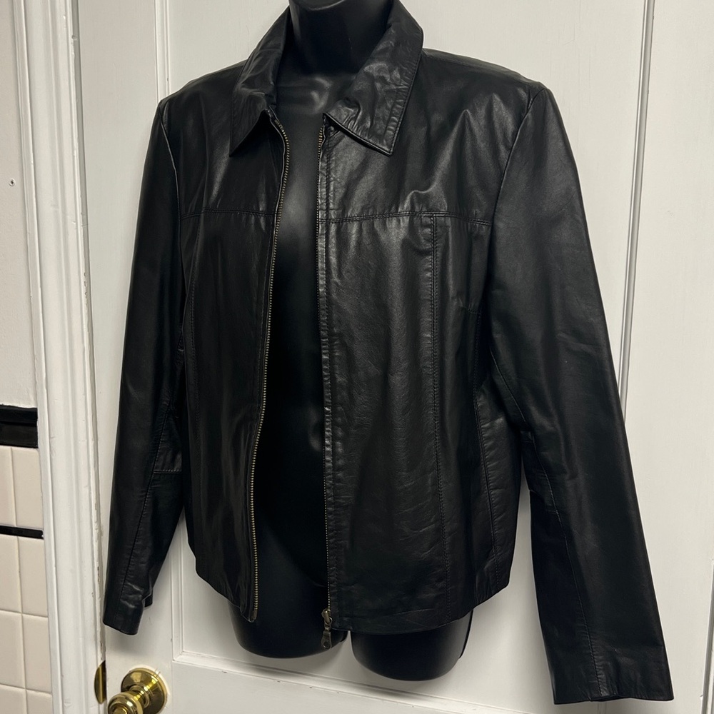 Vintage Adomo Black Leather Jacket Ladies Size L-XL Made in Argentina 🇦🇷